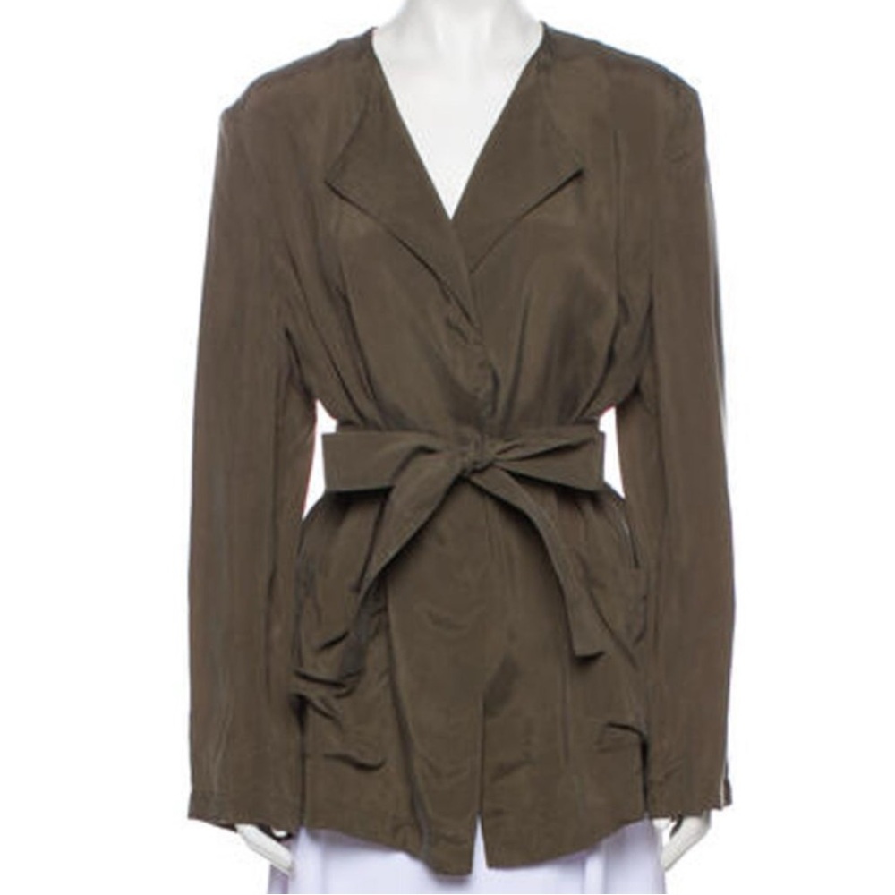 New St. John Tied Open Front Utility Jacket. Olive Green. Size Large